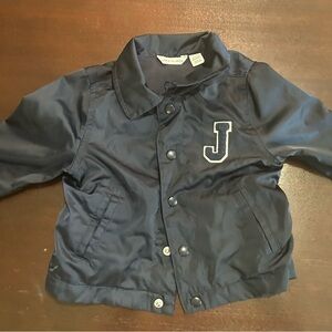 Janie and Jack Navy Raincoat with Letter Patch
